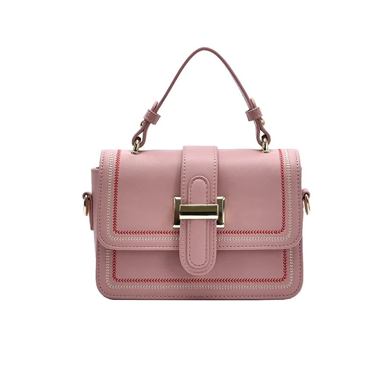 

Fashion Embroidery Solid Color PU Leather Crossbody Bags for Women 2021 Luxury Female Handbags Shoulder Simple Bag Small Totes