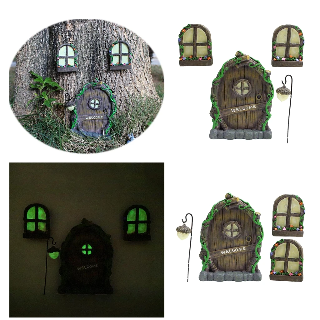 

2 набора миниатюрных сказочных окон для сада деревьев, художественный садовый декор для детской комнаты