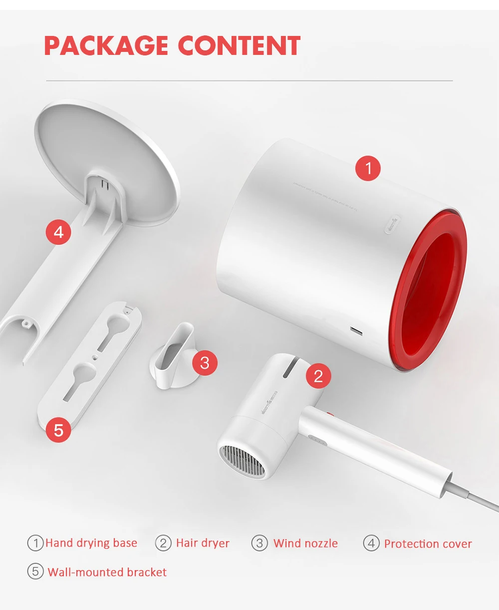 

Original Deerma DEM-GS100 Hair Drying Anion Multi-Purpose Hand Dryer Machine IPX1 Waterproof Grade1800W Hair Styling Air Blower