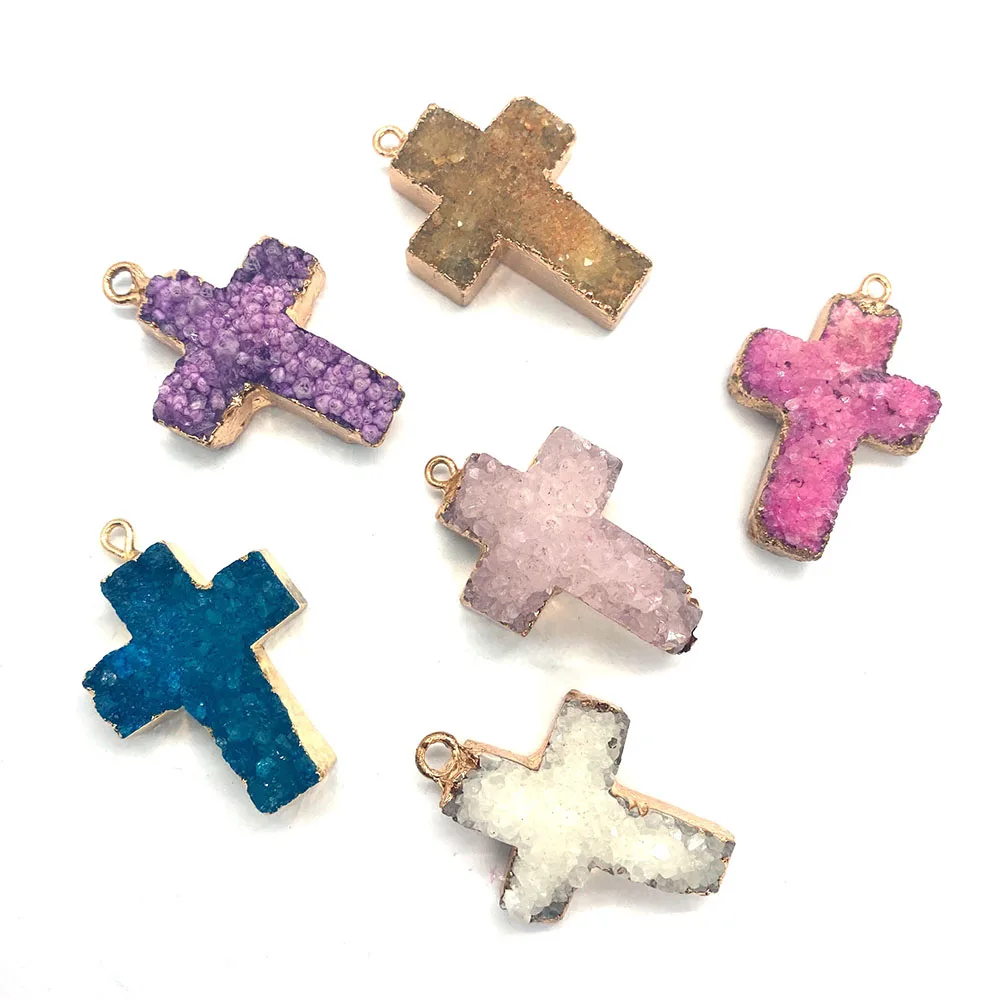 

1pcs Natural Crystal Pendant Cross Necklace Pendant Accessories DIY Making Necklace Bracelet Earrings Jewelry Supplies Crafts