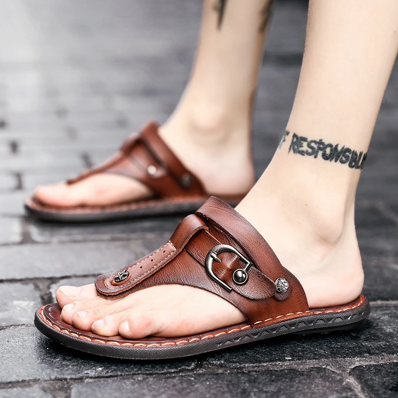 

Sandalias Hombre Cuero Sandale Homme Sandales Cuir Slide Sandals Men Sandali Da Uomo Outdoor Summer Sandalias Transpirables