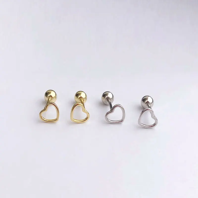 

S925 Sterling Silver Women's Wild Temperament Screw Earrings Round Bead Heart-Shaped Sterling Silver Earrings