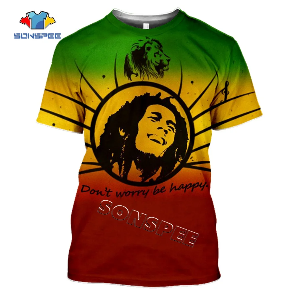 SONSPEE Bob Marley T-shirt Harajuku Streetwear Hip hop Men Clothing Summer Casual Unisex Tshirt Men's Fashion Funny 3D Print Tee