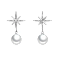 trendy cubic zirconia white round pearl earrings silver color cute star kpop earrings for women simple wedding jewelry