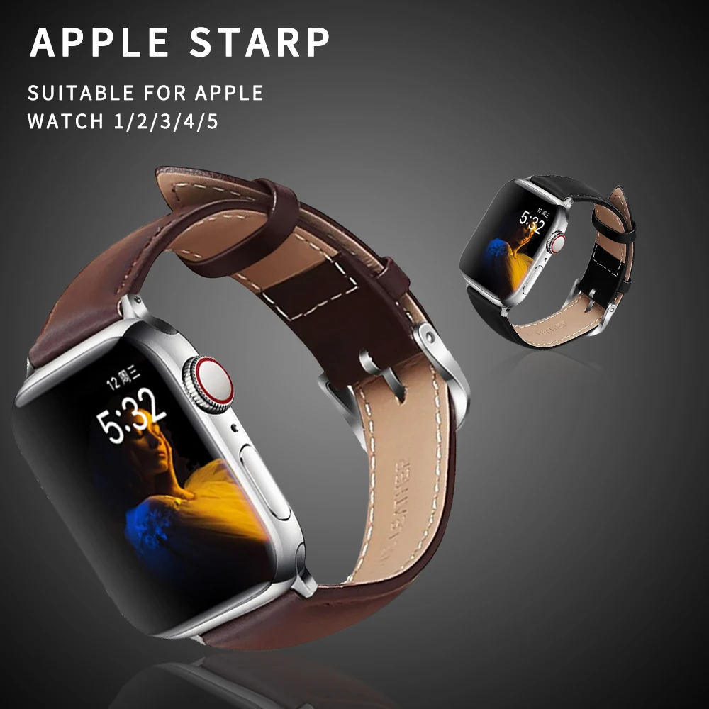 Коричневый кожаный ремешок для Apple Watch 4 3 2 1 38 мм 40 мужской iwatch 5 44 42 браслет |