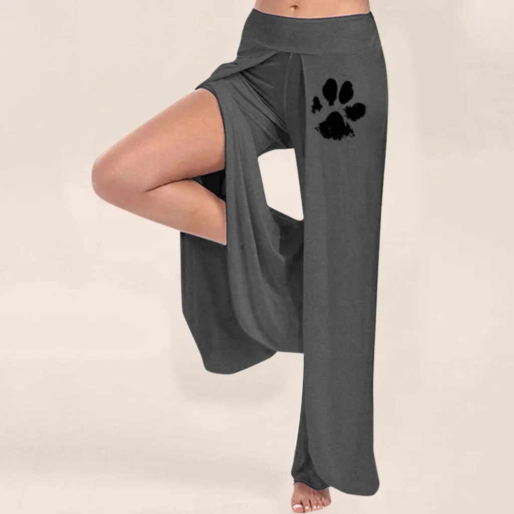 Женские повседневные брюки с принтом собаки широкие Боковым Разрезом и