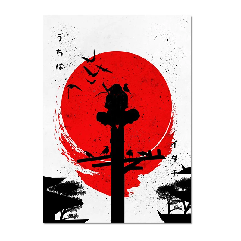 Аниме постер Наруто Учиха Итачи красное солнце холст живопись роспись СТЕНА