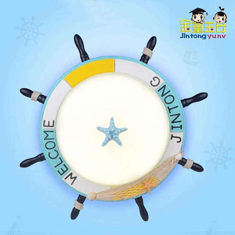 

Новинка креативное домашнее украшение для детской комнаты потолочный светильник с рулем в средиземноморском стиле светодиодное освещение...