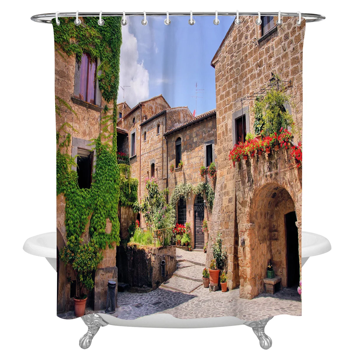 Современная печать занавеска для душа с крючками городской дом цветок ванной s