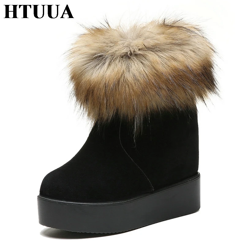 HTUUA/зимние сапоги увеличивающие рост 10 см женские теплые короткие ботильоны с