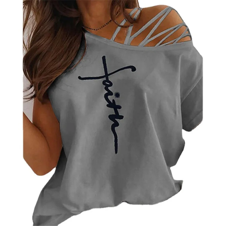 

Women's 2021 printing irregularly tied wide loose T-shirt women women clothing women sexy tops
