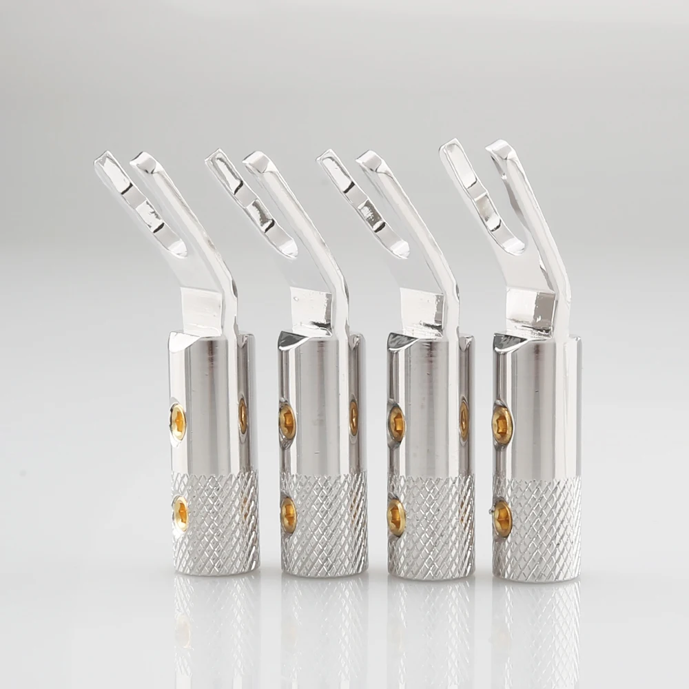 High Quality Viborg VS702R Pure Red Copper Rhodium Plated Spade Fork Plug HIFI Speaker Cable Spade Connector Top