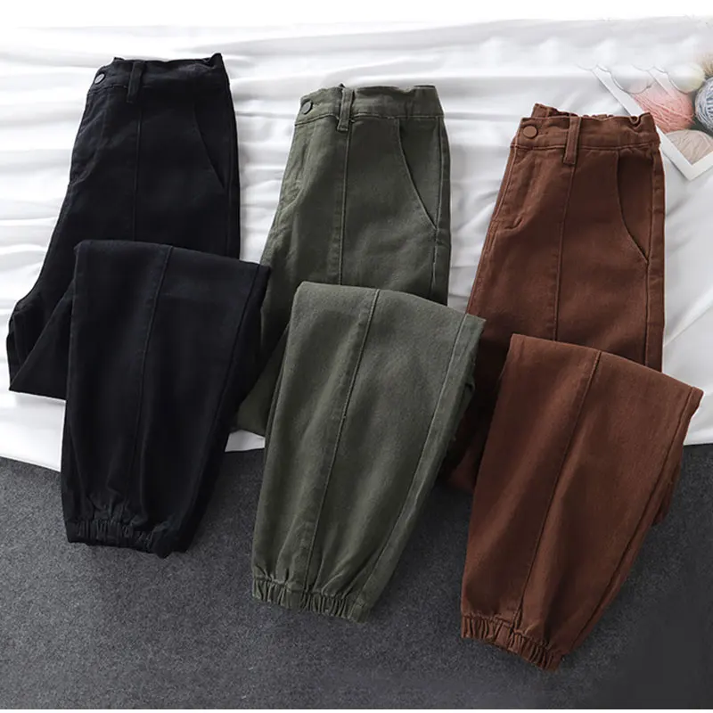 Women Plus Size Streetwear Extra Long Boyfriend Army Green Casual Denim Cargo Pants 7XL Elastic Waist Joggers Big Pocket Trouser | Женская