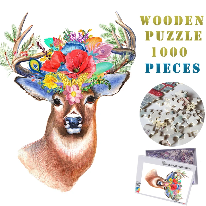 

Пазлы MOMEMO с цветным оленем, деревянные пазлы для взрослых, 1000 шт., картина с красивыми животными, 1000 шт., деревянные пазлы-игрушки, 1000 шт.