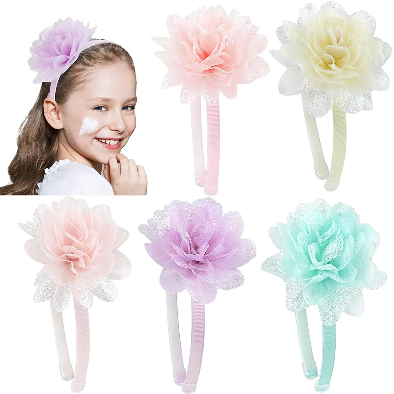 

5pcs Girls Flower Headbands for Kids Flower Crown Headbands for Toddler Girls Shiny