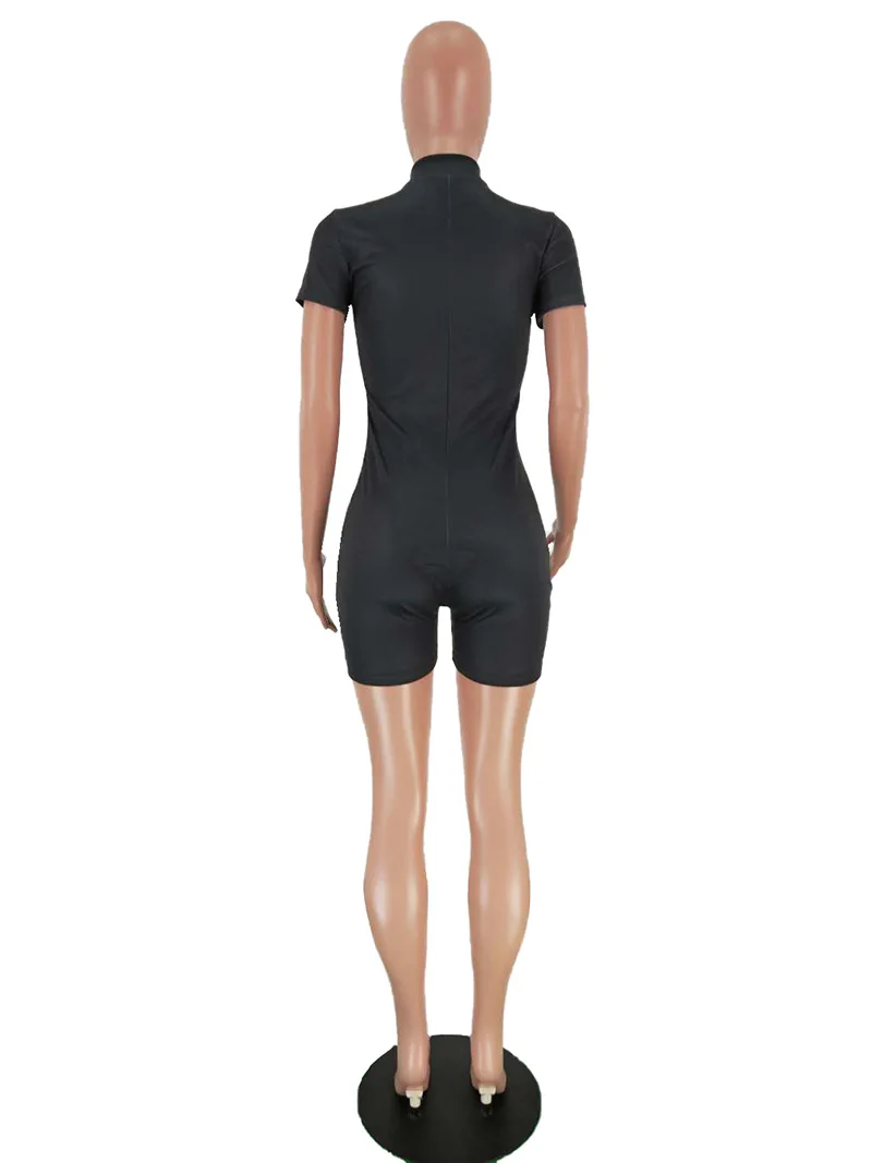 

Kricesseen Sexy Print Letter Skinny Short Jumpsuit Summer Women Front Zip Up Playsuit Overalls Sportwear One Pieces Rompers