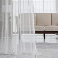 mcao linen look pom pom tasseled white curtains rod pocket voile semi sheer curtain light filter bedroom living room drapetj6425