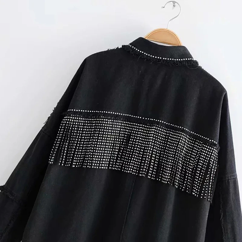 Новинка 2020 расшитые блестками женские черные свободные джинсовые куртки