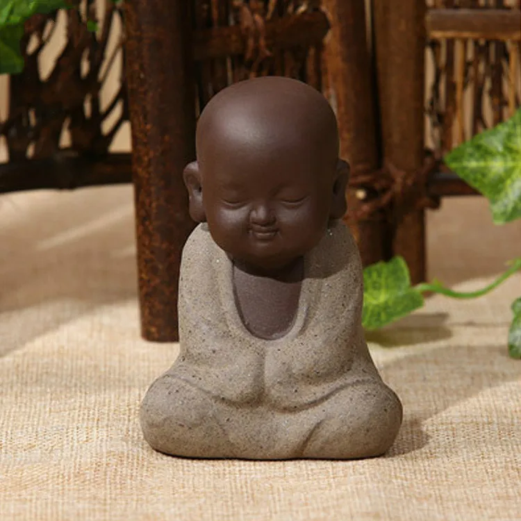 

Buddha Statues Small Monk Color Sand Ceramic Home Club Geomantic Decoration Purple Figurine Tea Pet