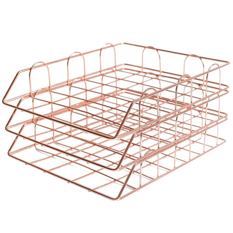 

3 яруса кружевных Бумага лоток, записная книжка, стекируемые стол файл Органайзер письмо лоток Бумага держатель стойки для офиса и дома (роз...