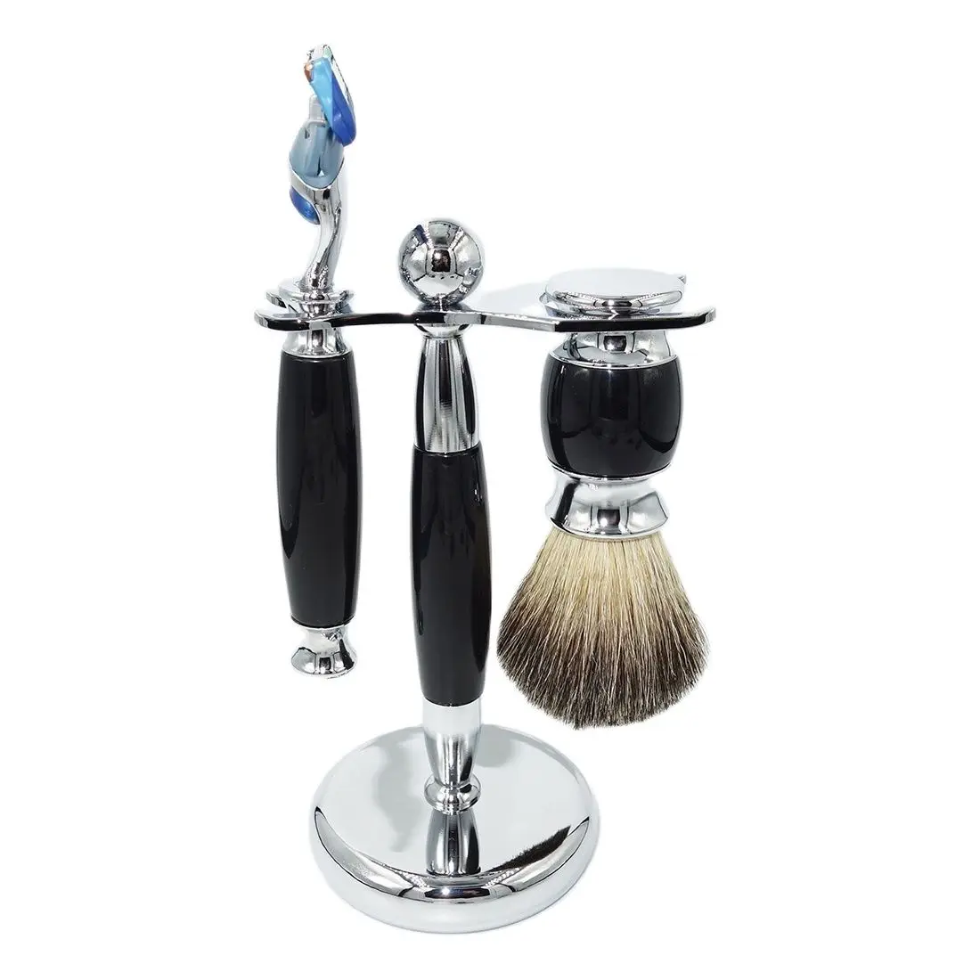 

Magyfosia Men Wet Shaving Kit with Acrylic Resin Handle 5-Layer Razor Refills Pure Badger Hair Brush and Stand Holder
