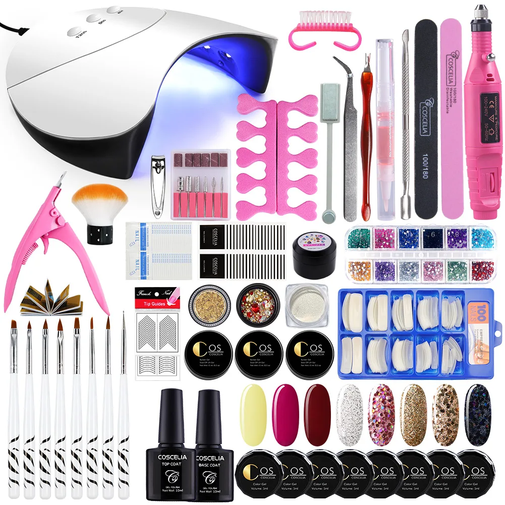 8 color Set 06 COSCELIA 36 Вт УФ-светодиодный светильник для сушки маникюра, гель для наращивания ногтей, дрель для ногтей, Гель-лак для ногтей, наборы для ногтей, верхнее Базовое покрытие, маникюрный набор - Цвет: 8 color Set 06