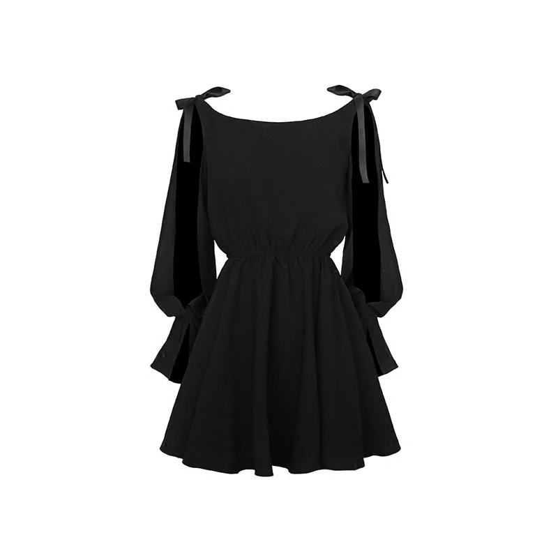 Женское мини платье Ruibbit черное ажурное с длинным рукавом в стиле панк на весну и