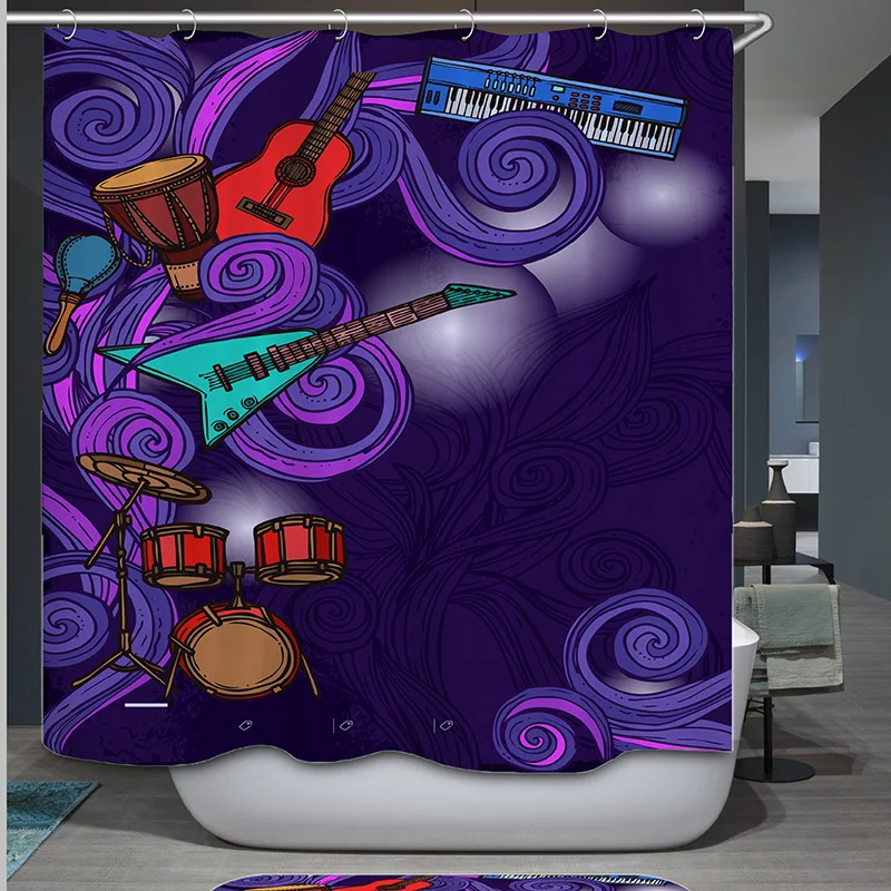 

guitar Drum kit shower curtain waterproof curtain bathroom extra large bath curtain new