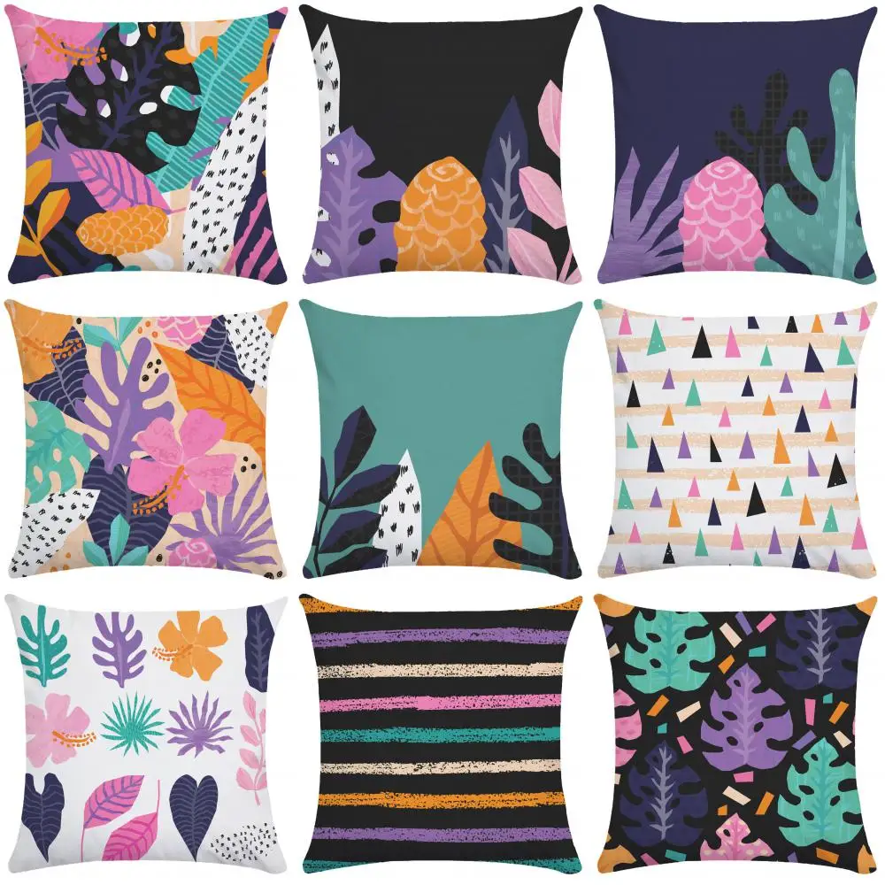

45*45cm Colorful Tropical Plant Leaf Pillowcase Soft Short-Plush Cushion Cover Throw Pillows Pillow Cover Outdoor Hotel Garden