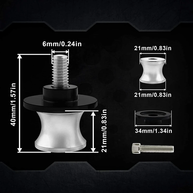 

2PCS Motorcycle Swing Arm M6 Slider Spool Stand Screw Bolt for Yamaha YZF-R3 15-19 YZF-R1 98-17 YZF-R6 1999-2017