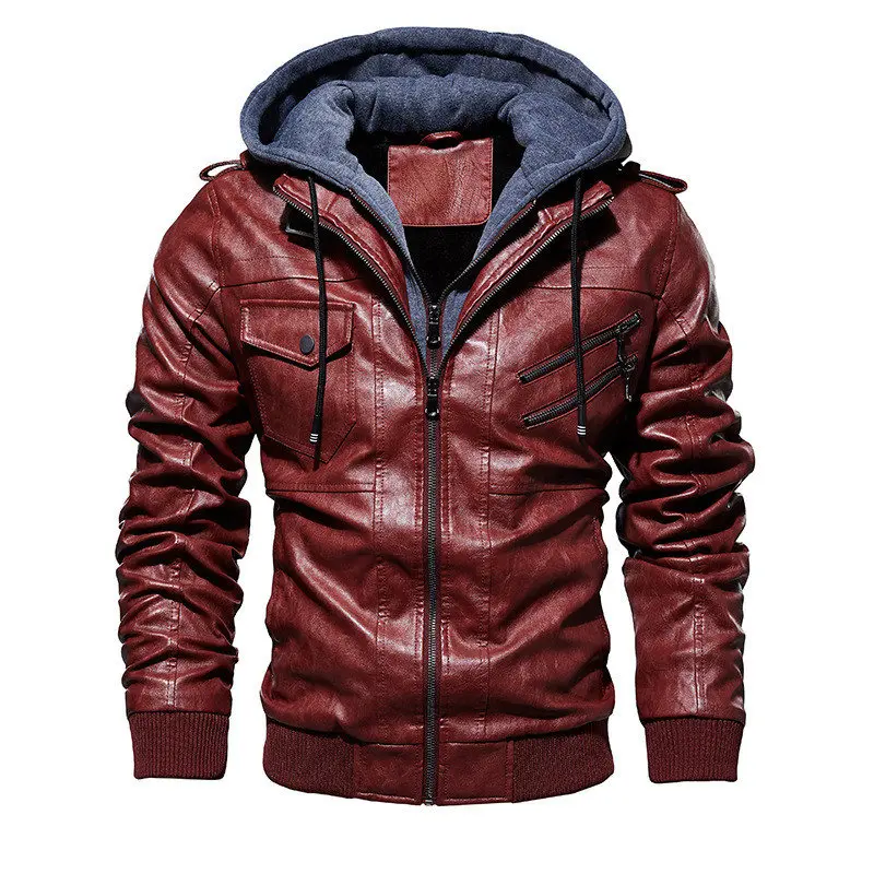 Мужские мотоциклетные кожаные куртки Зимние Пальто 4XL Брендовые мужские модные повседневные Куртки из искусственной кожи с капюшоном Мужские Теплые Куртки из искусственной кожи