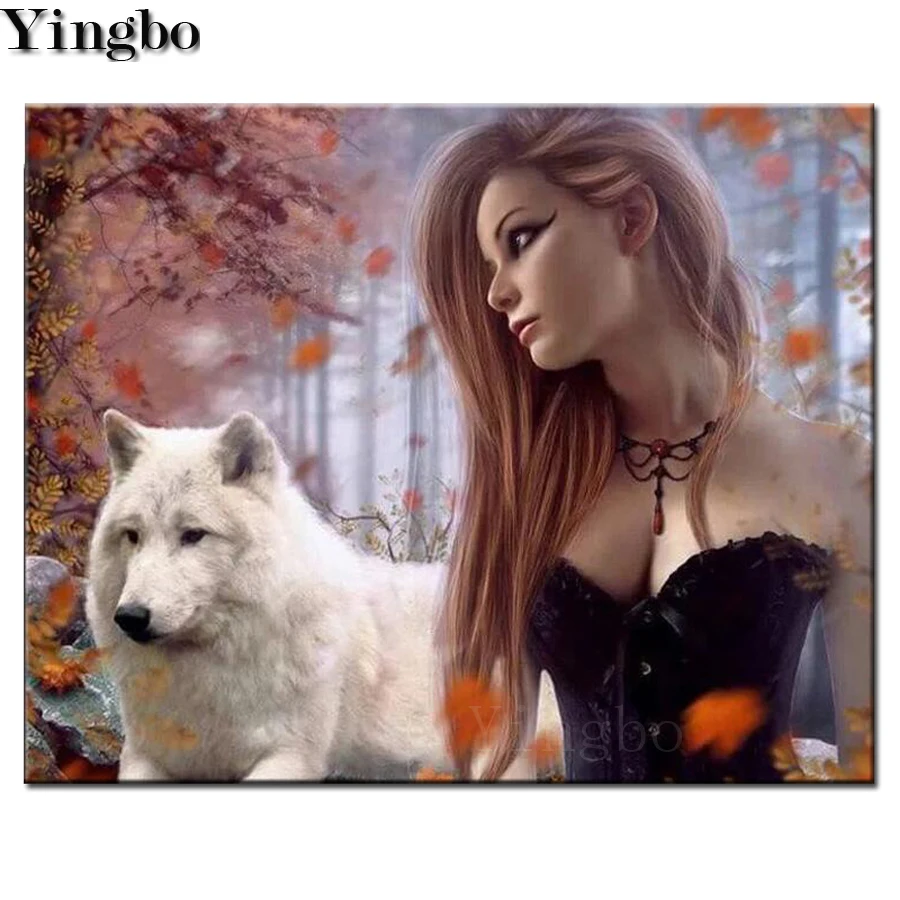 5d алмазная картина женщины и Волка вышивка бисером горный хрусталь Алмазная