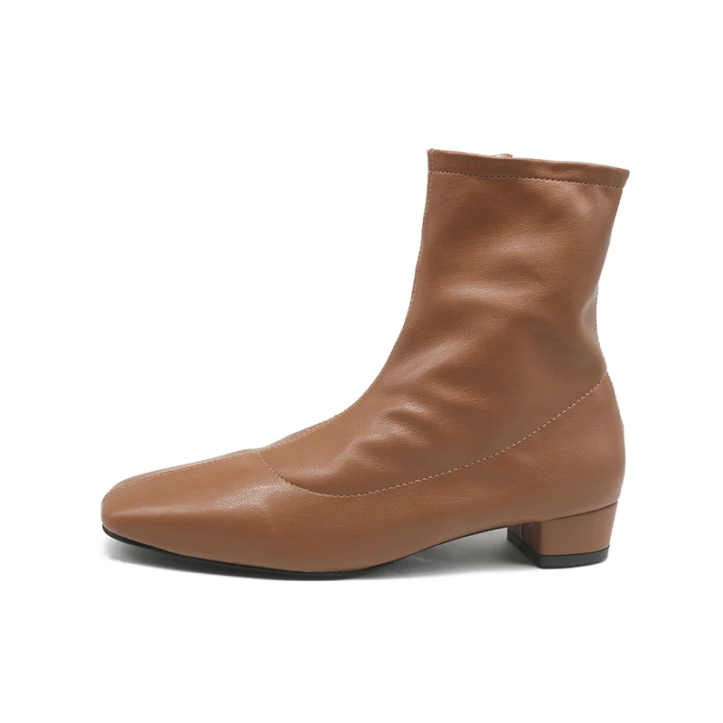 Ботинки Челси Женские однотонные кожаные на молнии модные ботинки низком