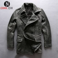 a1657 read description asian size super quality excellent cow leather winter jacket mens classic cowhide pea coat