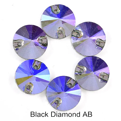 Black Diamond AB Красочные стразы круглые пришивные стразы с плоской задней стороной круглый стакан Rivoli стразы Украшения для свадебного платья E7050 - Цвет: Black Diamond AB