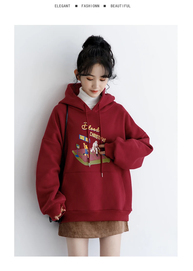 

autumn/winter Harajuku lamb wool velvet women's hoodie thickened ladies top Oversized Women's Sweatshirt clothing jacket