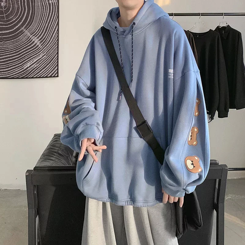 

QWEEK 2021 Spring Bear Hoodie Women Autumn Fashion Cartoon Bear Coat Hip Hop Cute Hoodie Casual Loose Streetwear Pullover Unisex