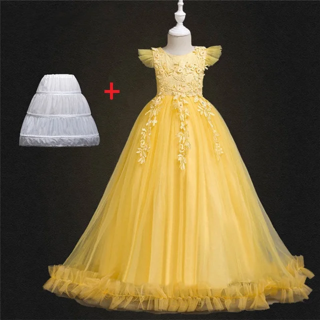 as pictures Wedding Party Dress for Girls Lace First feast princess Long Dress New Exchange Dress Ball Beauty Sexy Shoulder Dress - Цвет: as pictures