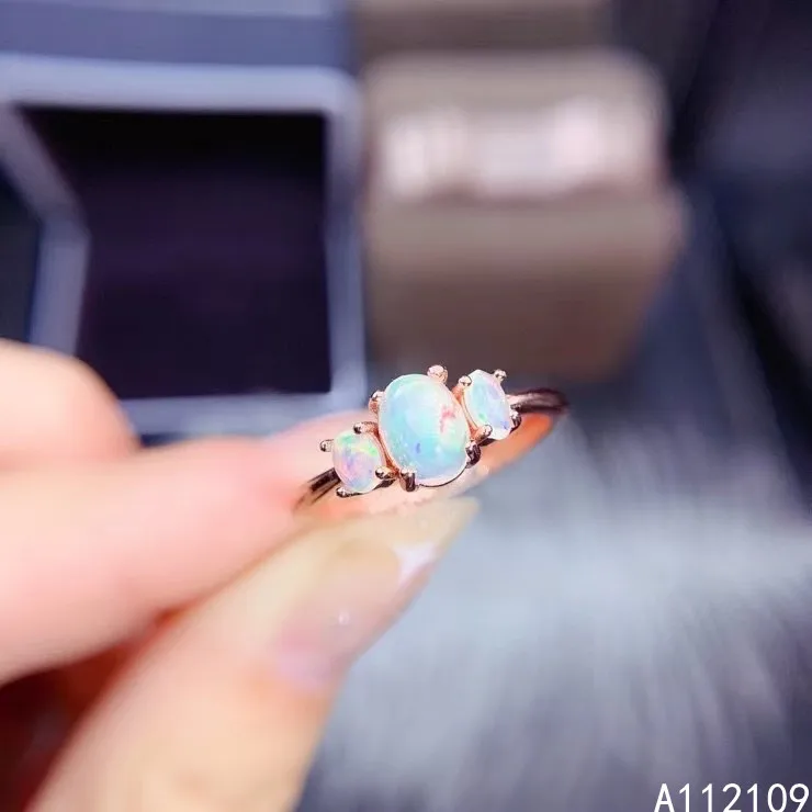 

Fine Jewelry 925 Sterling Silver Inlaid With Natural Gem Women's Luxury Exquisite White Opal Adjustable Ring Support Detection