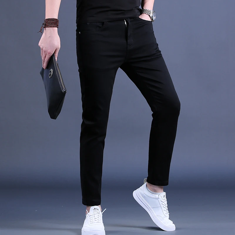 Men's Jeans Summer Casual Slim Fit Pencil Pants Cowboy Mens Streetwear Korean Thin Black Trousers