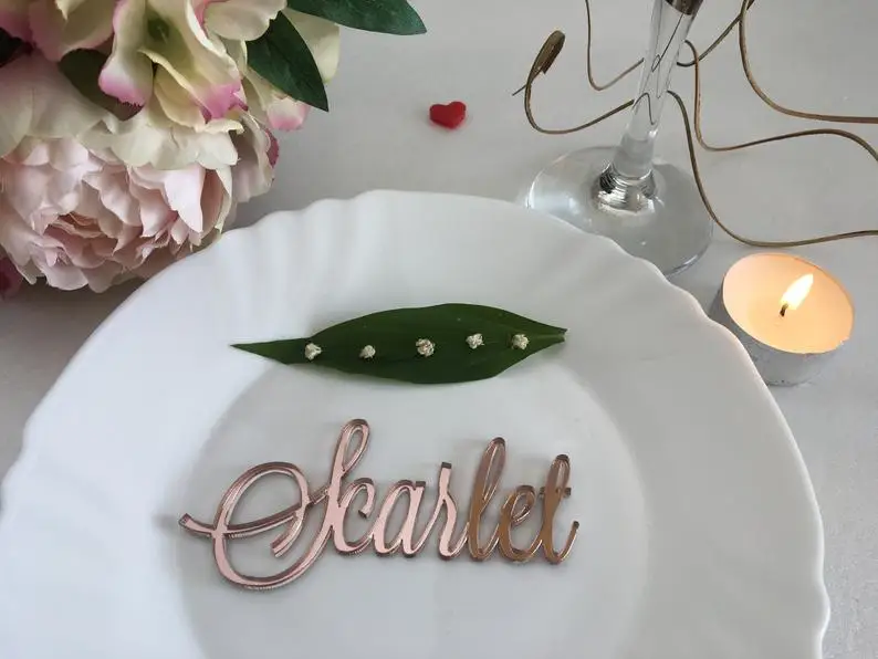 Розовые Золотые Зеркальные Лазерная резка имена гостей установка места