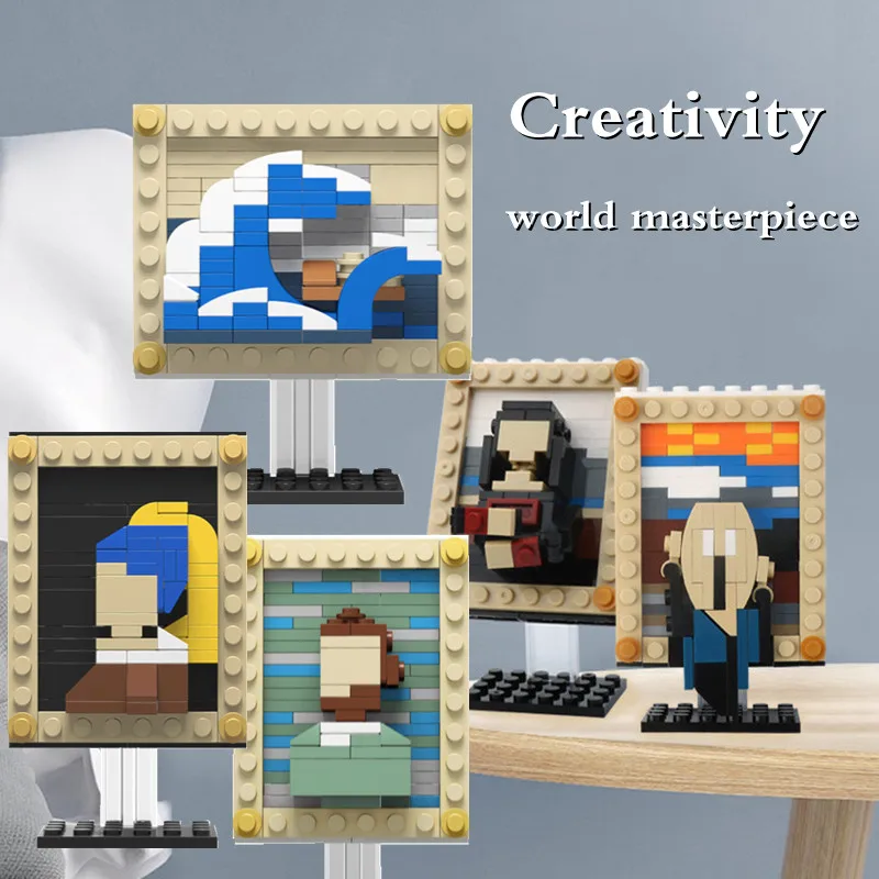 Пиксельное искусство кубики MOC Знаменитые Картины Мини Строительные блоки Мона