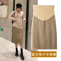 6020 autumn winter woolen plaid maternity skirts elastic waist belly pencil skirts clothes for pregnant women casual pregnancy