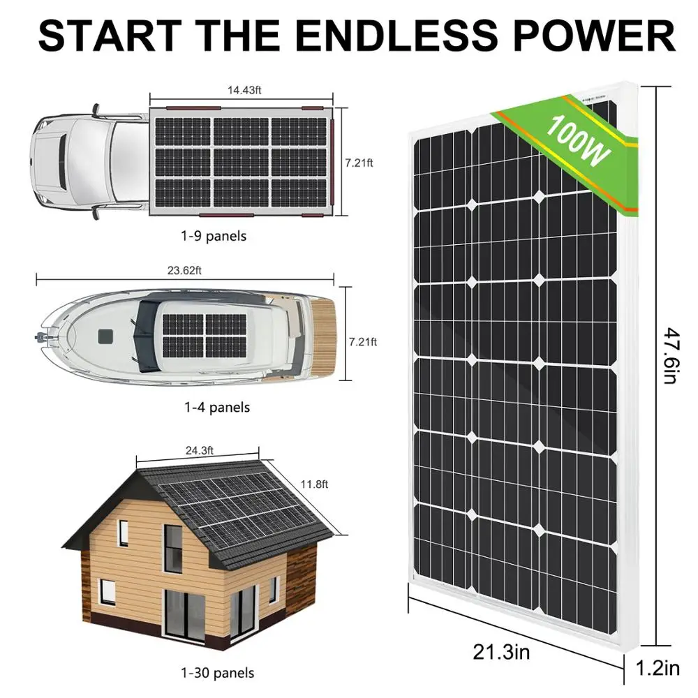 100W 18V солнечных батарей Панели солнечные комплект и 20A Контроллер заряда и крыши дрель настенный кронштейн для крепления на Лодка Караван Кемпинг внесетевая система