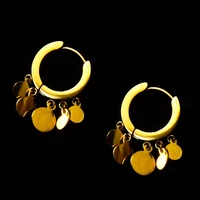korean style mini gold coin earrings hoop women minimalist summer round plates charm earring fashion handmade christmas jewelry