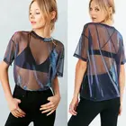 Женская летняя сексуальная Сетчатая футболка, женская рубашка с коротким рукавом и круглым вырезом, женские свободные прозрачные футболки, топы, футболка с вырезами