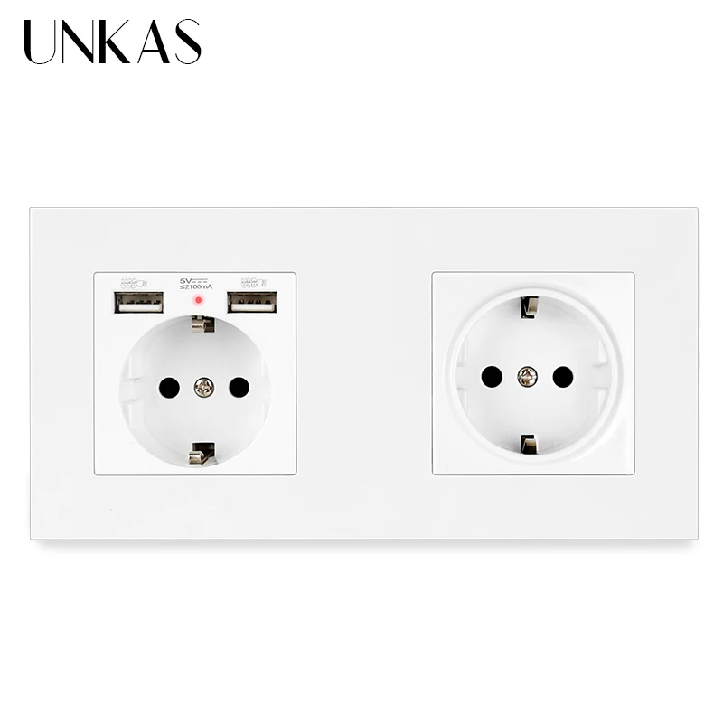 UNKAS настенная розетка стандарта ЕС на основе с 2 портами (стандарт зарядки Порты и
