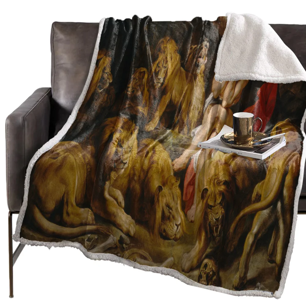 Картина маслом льва древнее одеяло цветочное Флисовое для детей девочка диван