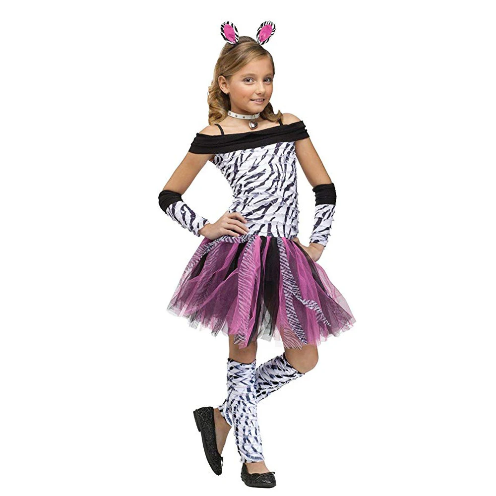 Snailify Girls Zebra Costume Kids Tiger Child Tigress Cosplay Halloween Purim Pink Cat Face Fancy Dress |