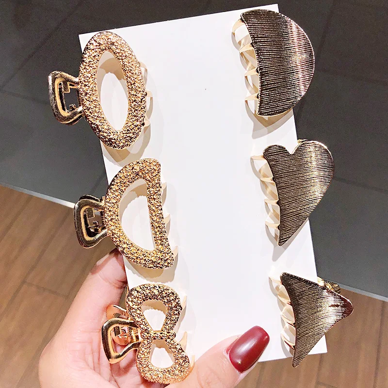 

New Women Vintage Elegant Gold Geometric Hollow Alloy Hair Claws Sweet Hair Clips Hairpins Headband Fashion Hair Accessories
